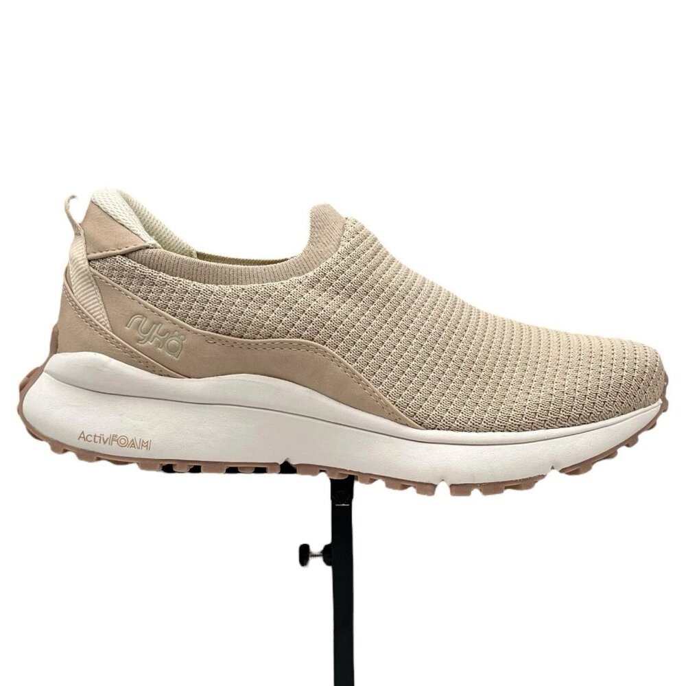 Ryka Jumpstart‎ Women's Slip-on Knit Sneakers Sz 8 Wide Tan-Beige Athletic Shoes